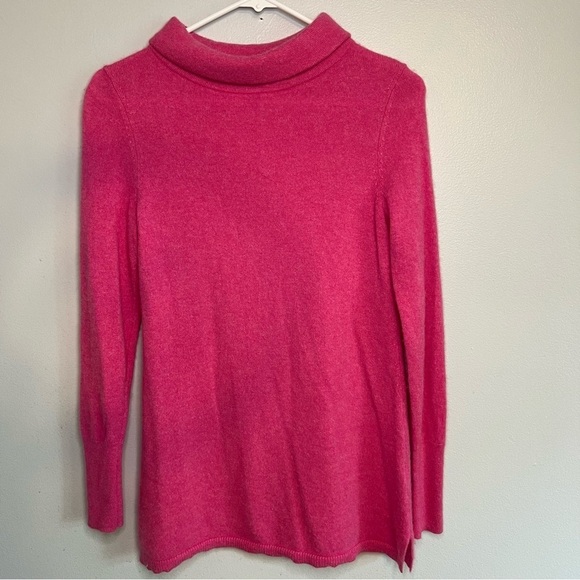 Talbots Women's Mock Neck 100% Cashmere Sweater Long Pink Sz XS Barbie - Picture 1 of 7